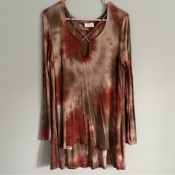 1.4.3. Story by Line Up Tops - 1.4.3. Story by Line Up Criss Cross Brown Tie Dye Boho Style Tunic Blouse